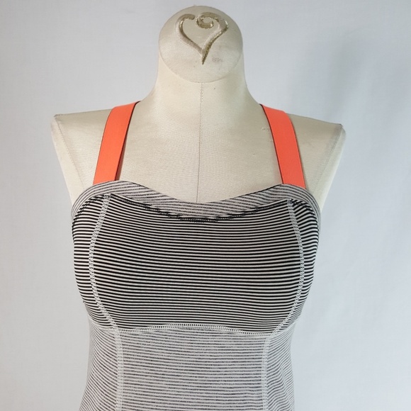 Lululemon Run Catch Me Tank Top 2 Womens Black Beige Stripes Adj Neon Straps - Picture 3 of 11